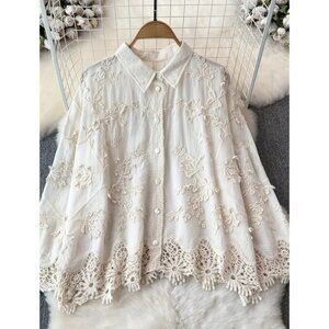 Boho Embroidered Geometric Long Sleeve Cotton Shirt – Casual & Stylish